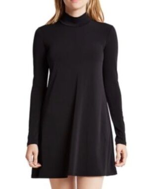Free People Black Long Sleeve Mock Neck Mini Dress Size XS